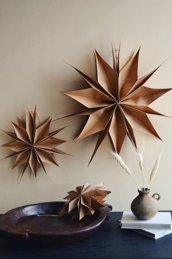Capella Brown Paper Star Decoration - Three Sizes Available