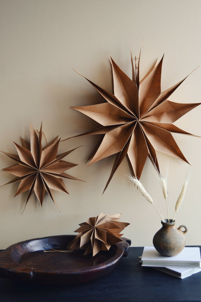 Capella Brown Paper Star Decoration - Three Sizes Available