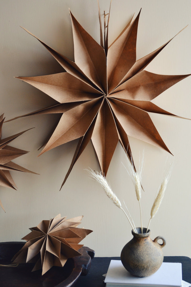 Capella Brown Paper Star Decoration - Three Sizes Available