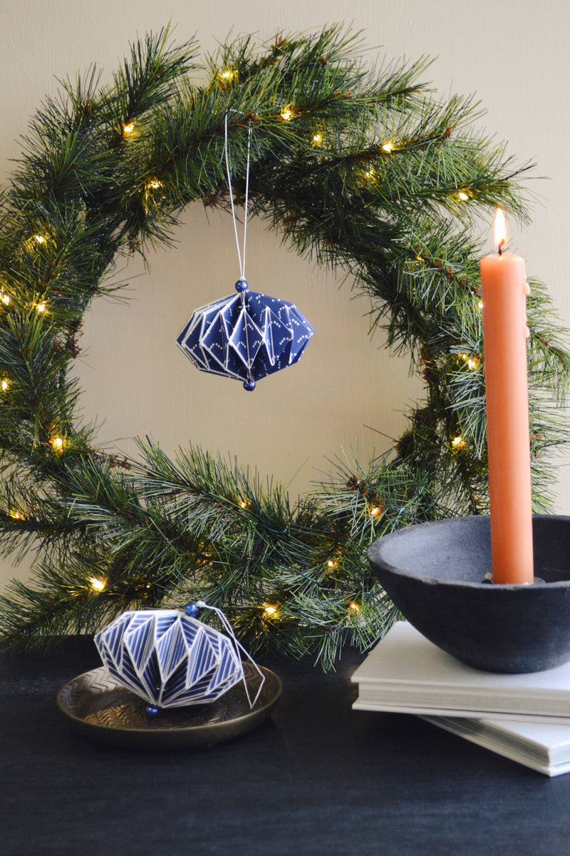 Set of Two Blue Paper Folded Decorations