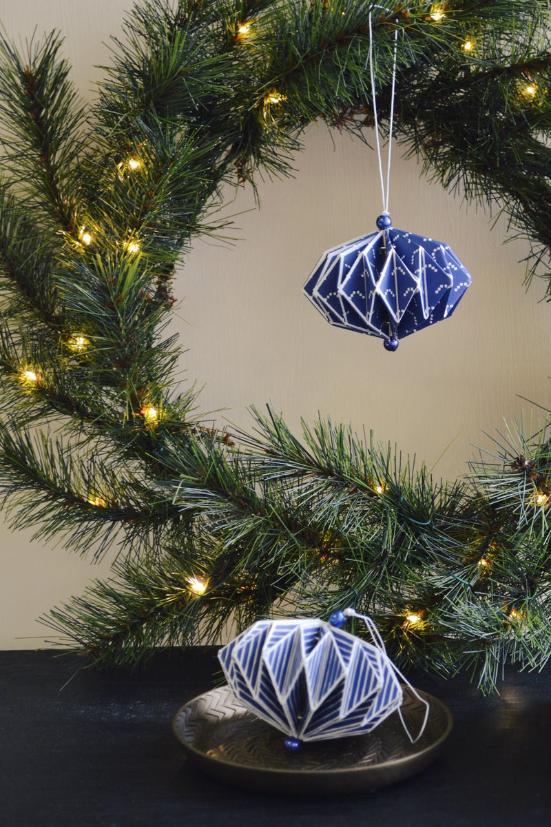 Set of Two Blue Paper Folded Decorations