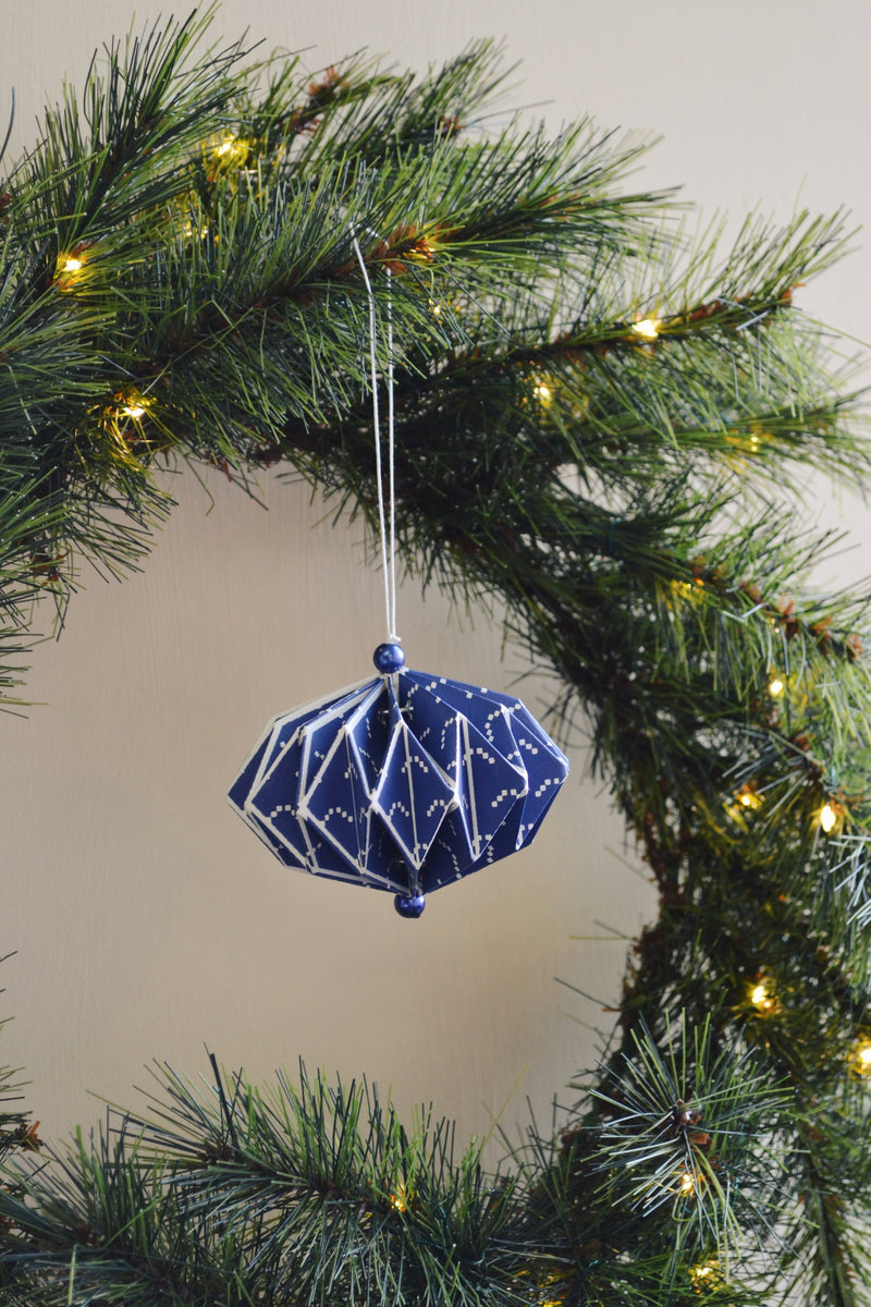 Set of Two Blue Paper Folded Decorations