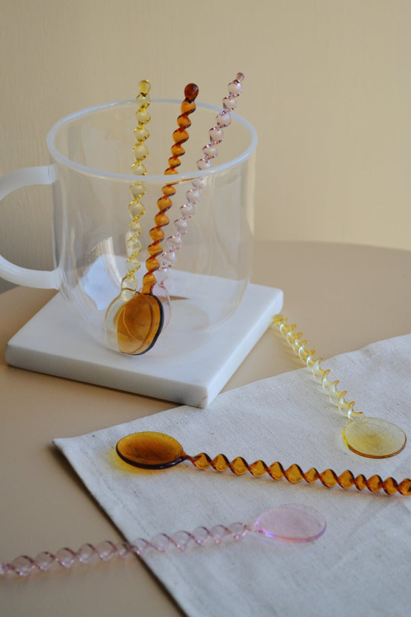 Set of Two Spiral Glass Spoons - Three Colours Available