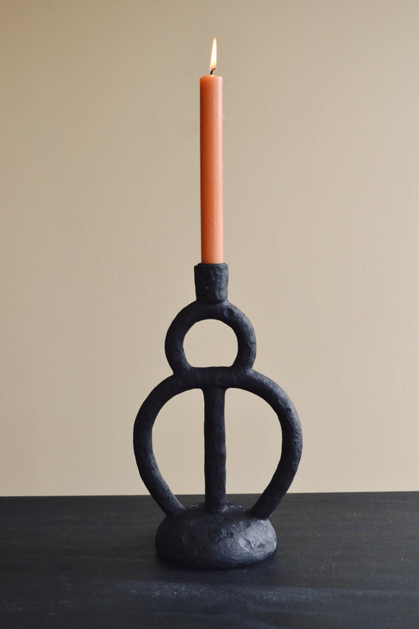 Single Black Textural Candle Holder