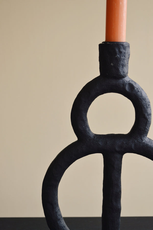 Single Black Textural Candle Holder