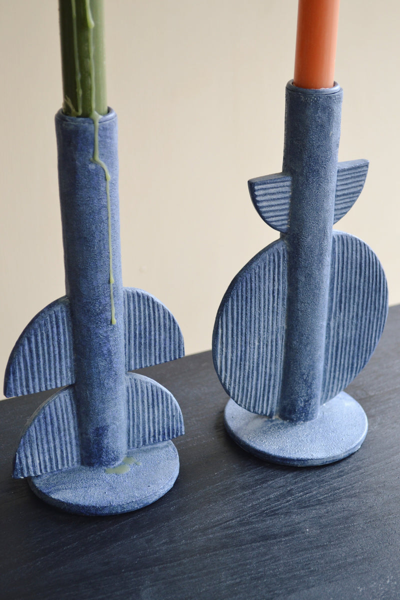 Blue Geometric Candlestick Holders - Two Styles Available