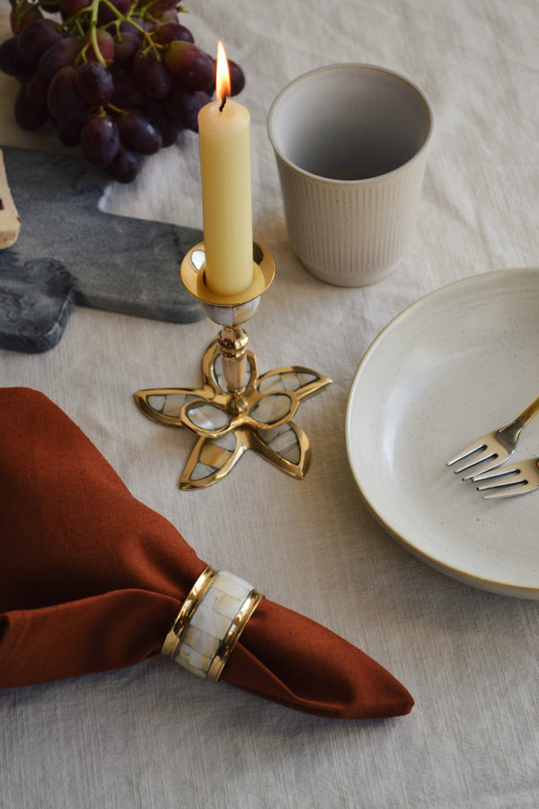 Brass Pearl Flower Candle Stand