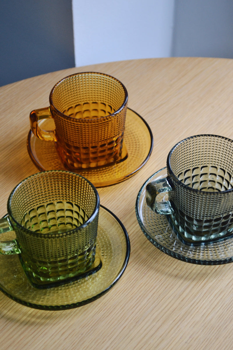 Glass Cup and Saucer - Three Colours Available
