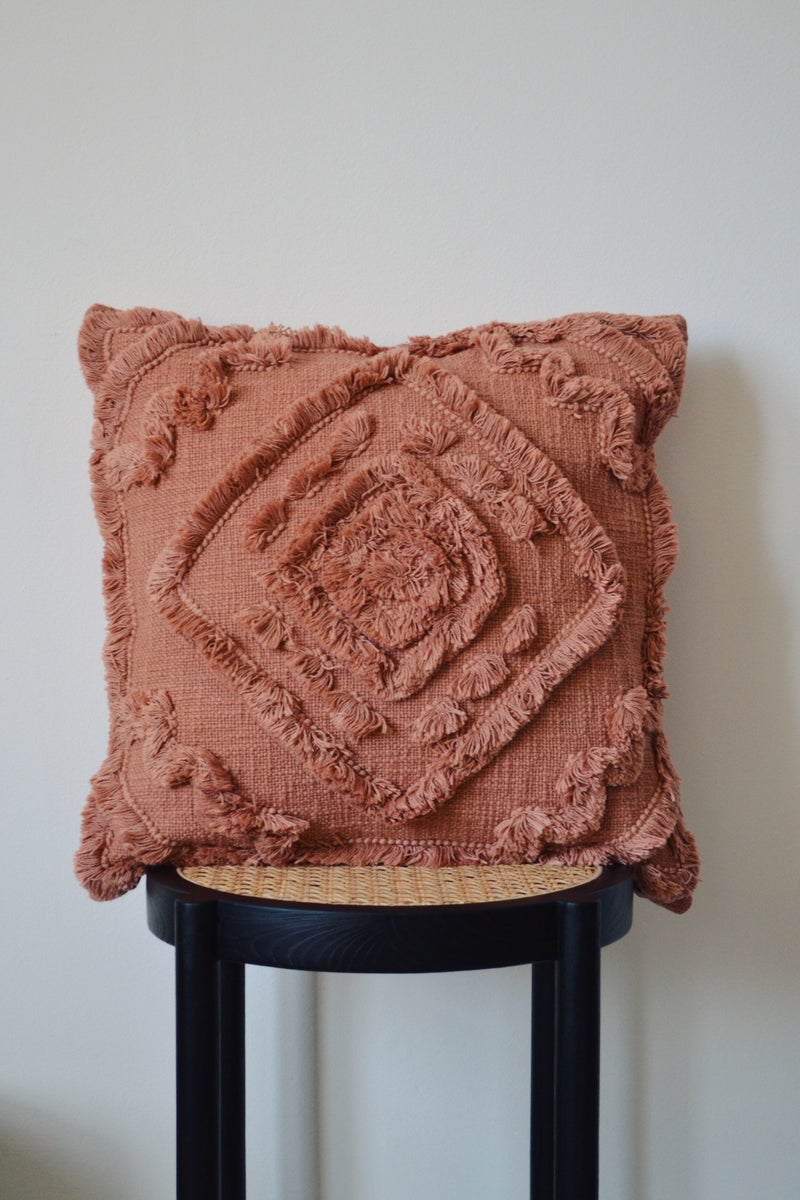 Shaggy Embroidered Cushion - Old Rose