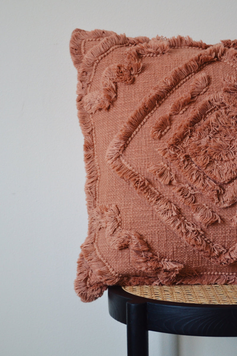 Shaggy Embroidered Cushion - Old Rose