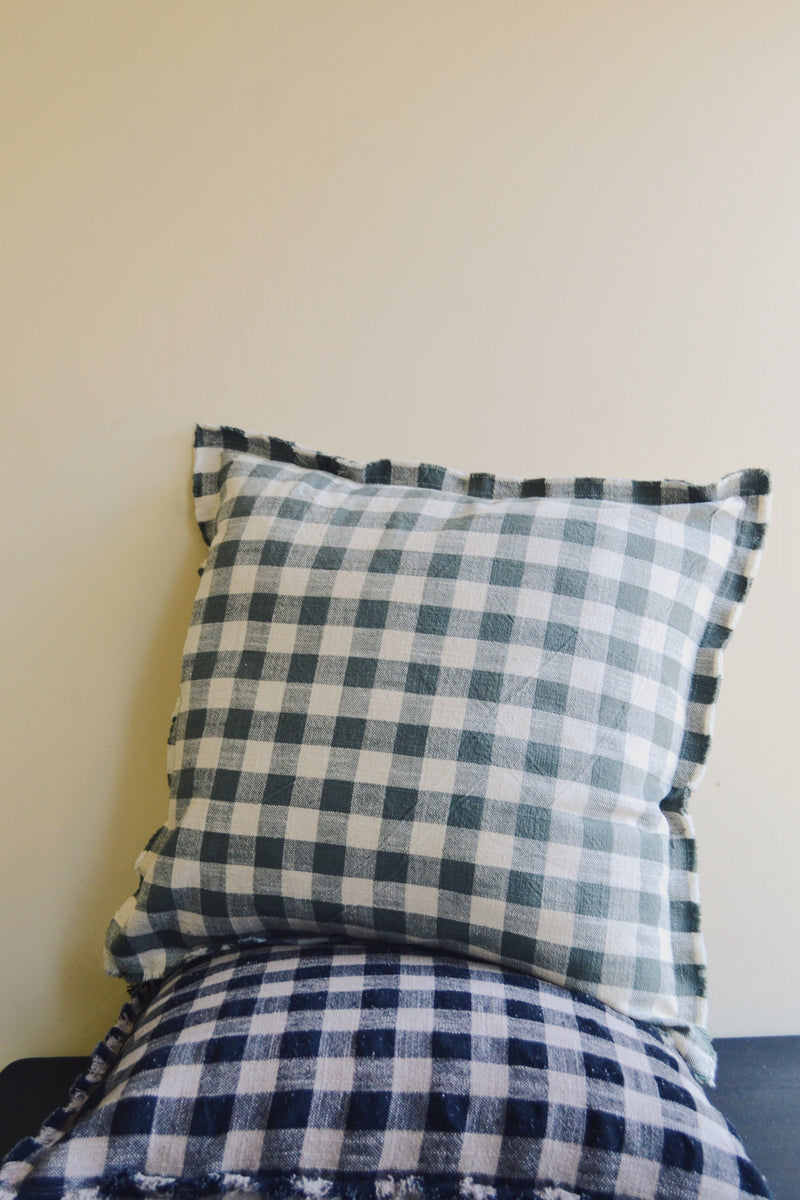 Checked Cushion with Fringing - Two Colours Available
