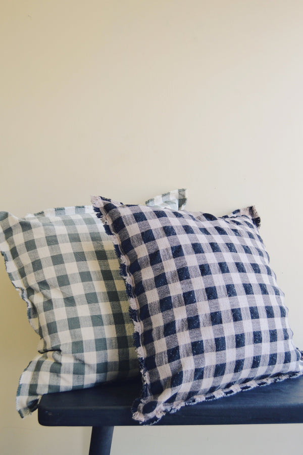 Checked Cushion with Fringing - Two Colours Available