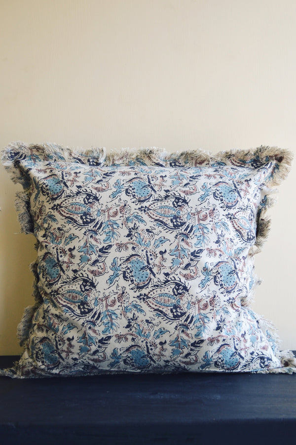 Aqua and Dusty Rose Floral Printed Cushion