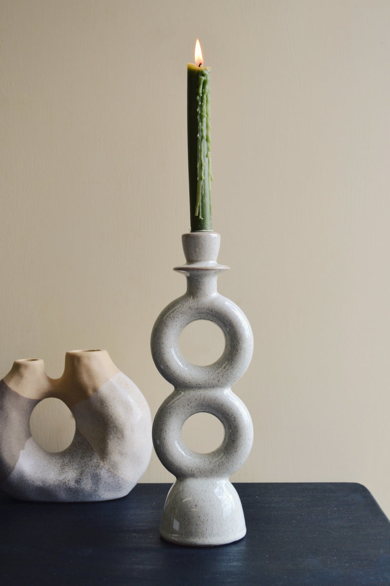 Off White Stoneware Candle Holder