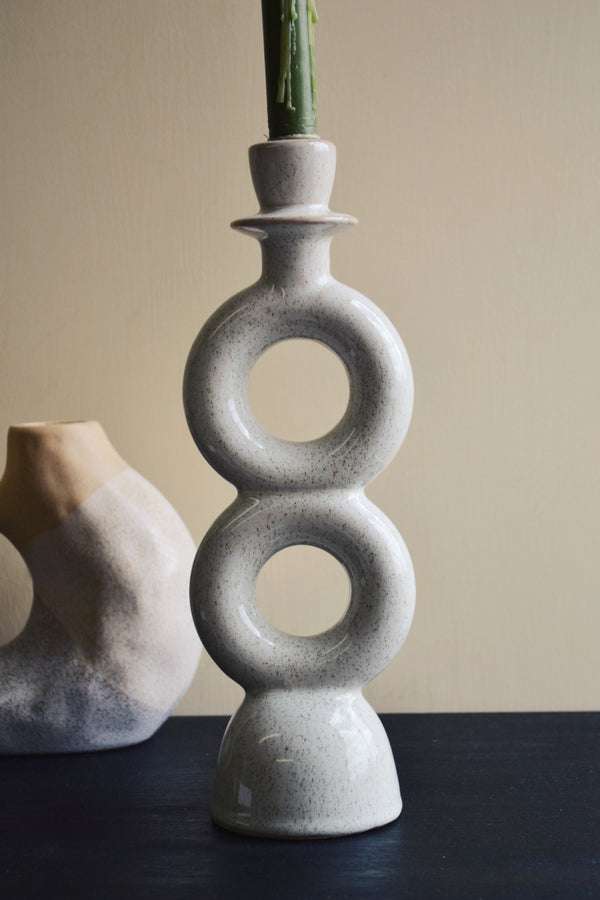 Off White Stoneware Candle Holder