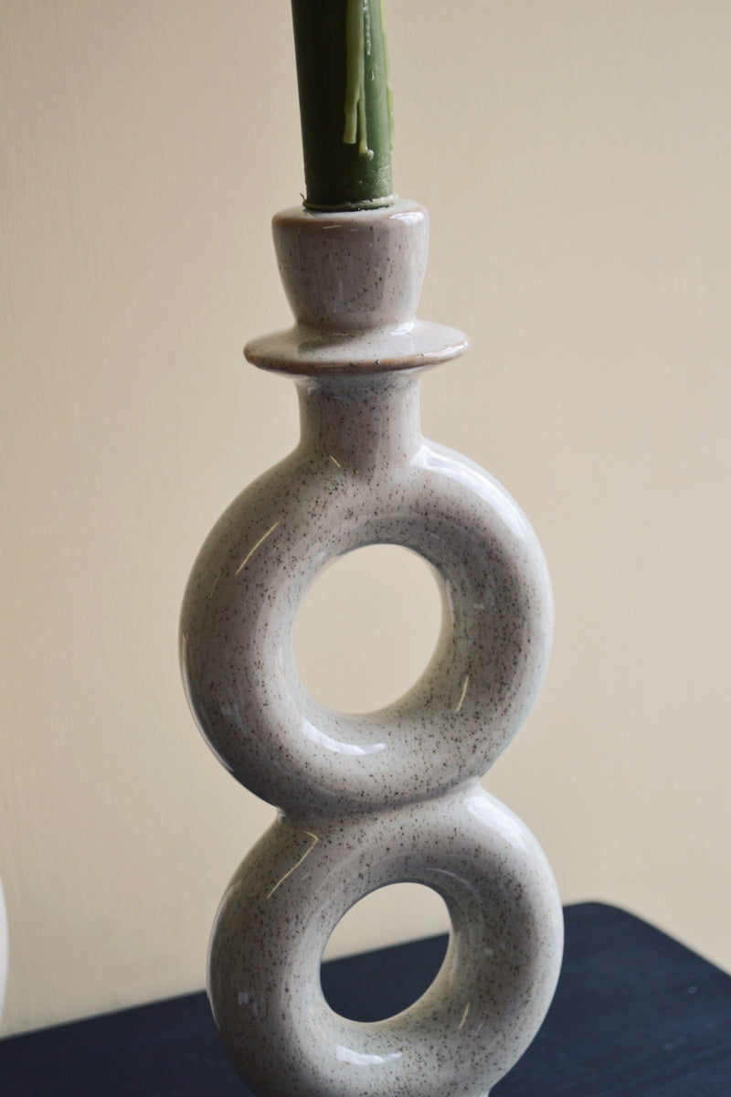 Off White Stoneware Candle Holder