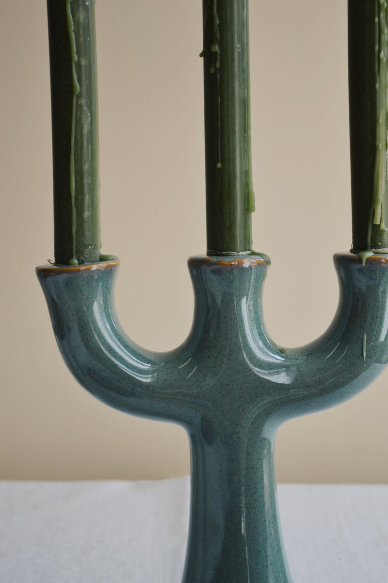 Three Tier Stoneware Candle Holder - Green