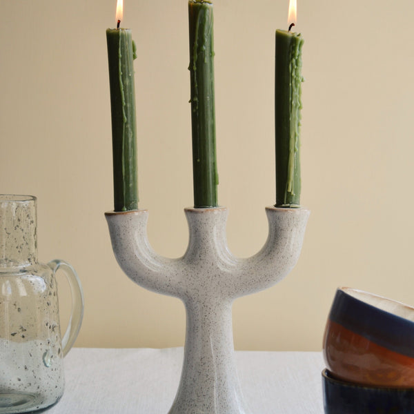 Three Tier Stoneware Candle Holder Off White Spicer and Wood