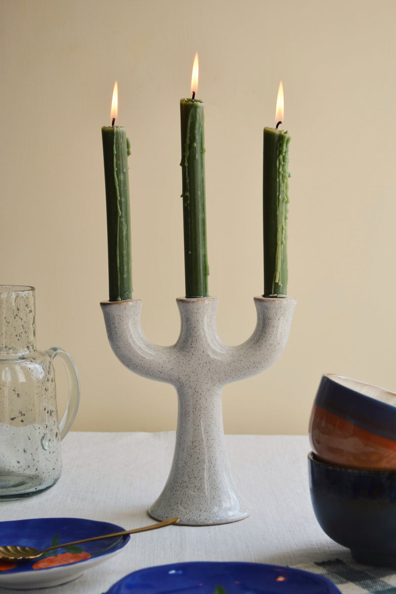 Three Tier Stoneware Candle Holder - Off White