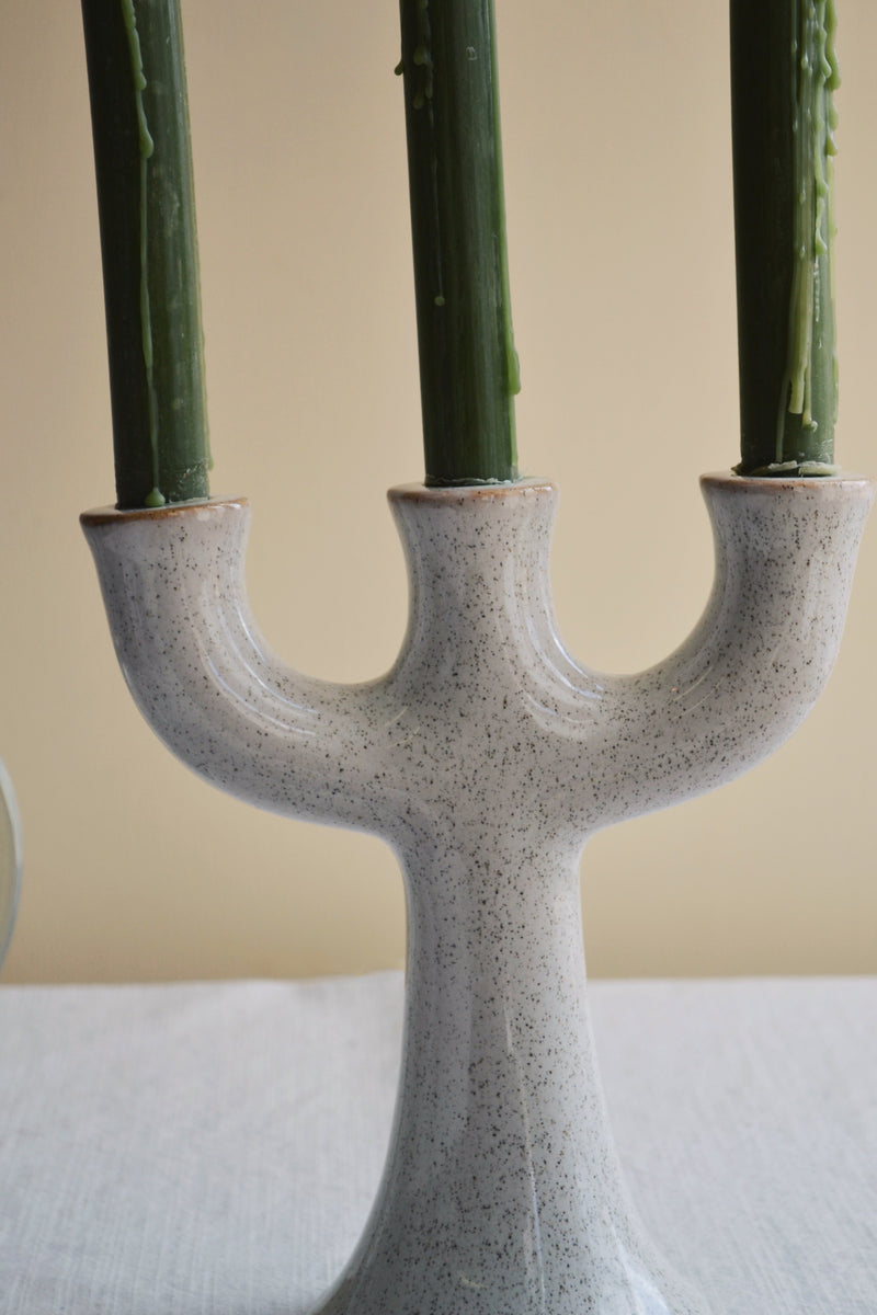 Three Tier Stoneware Candle Holder - Off White