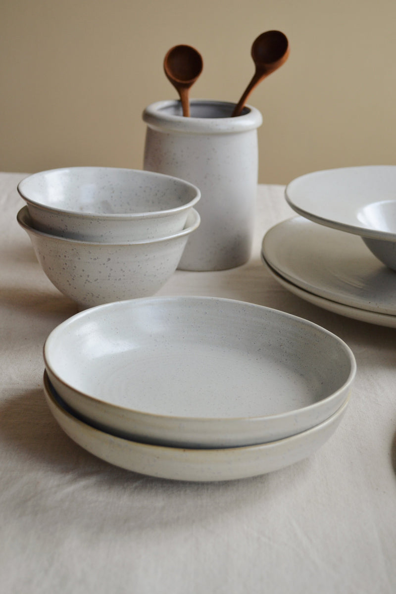 Alpine White / Grey Speckled Shallow Bowl
