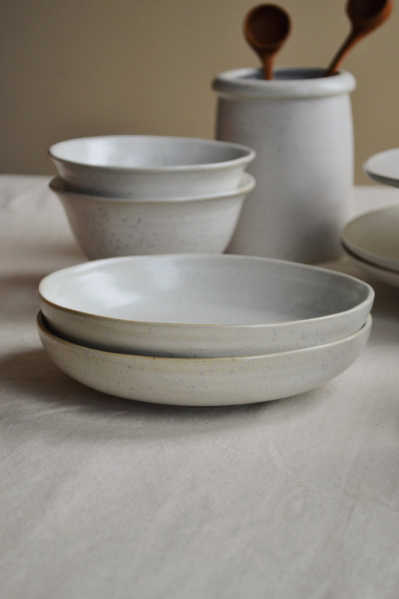 Alpine White / Grey Speckled Shallow Bowl