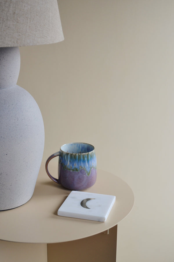 White Marble Coaster with Brass Moon