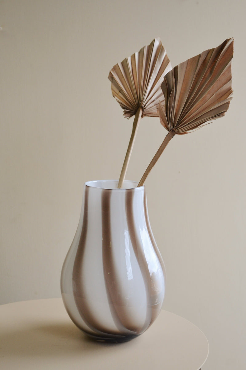 Taupe Striped Mouth-Blown Glass Vase