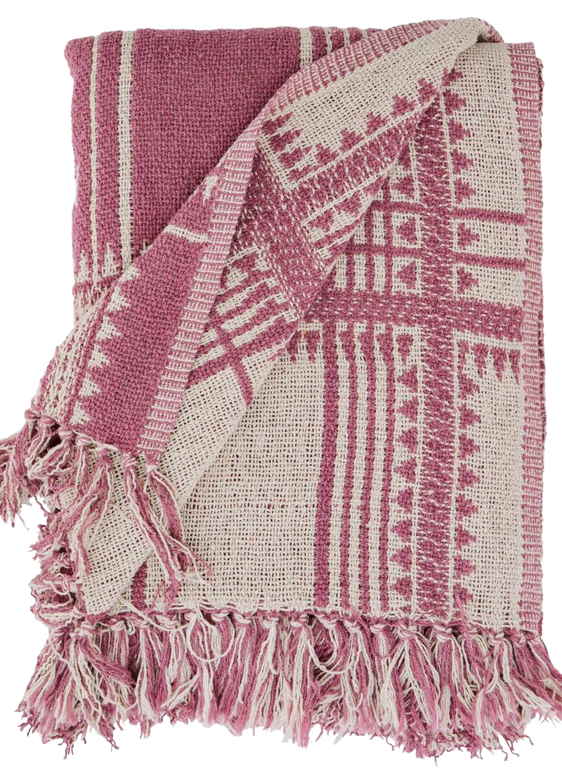 Pink and Off White Woven Throw