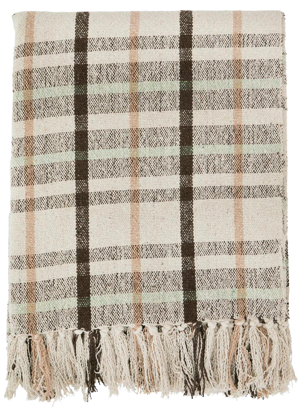 Sand, Coffee, Beige, Green Check Recycled Cotton Throw