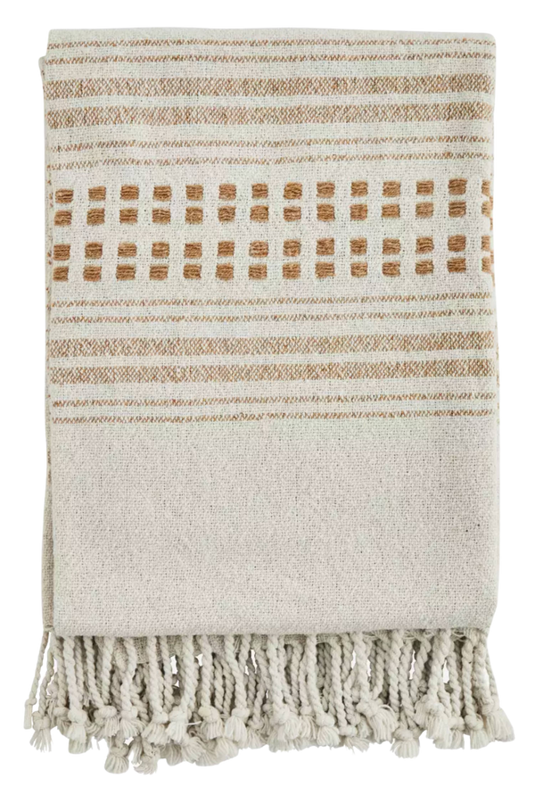 Off White and Caramel Striped Recycled Cotton Throw