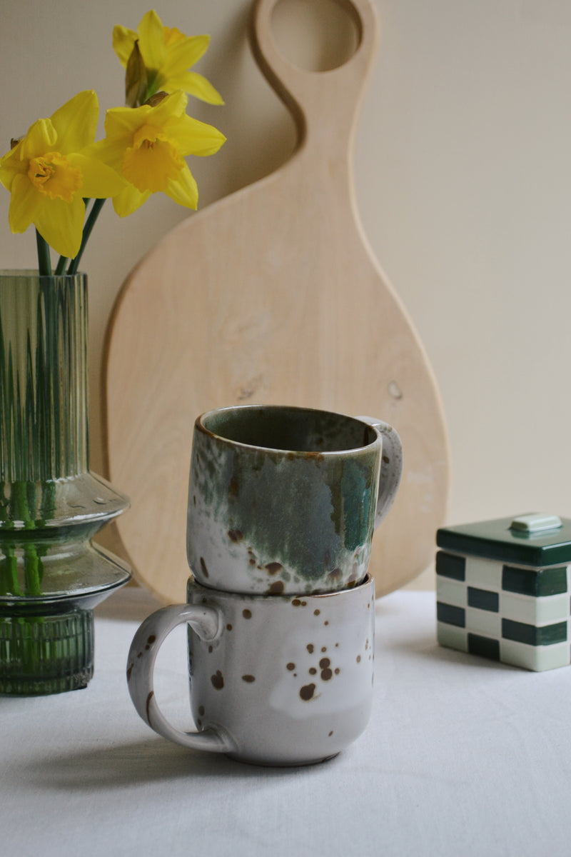 Green and Off White Stoneware Mug