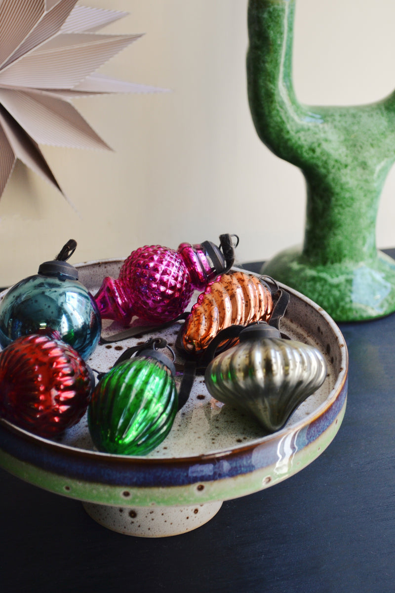 Set of Six Jewel Glass Christmas Ornaments