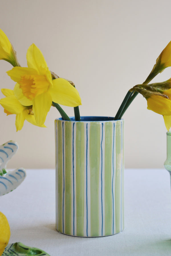 Green and Blue Striped Vase