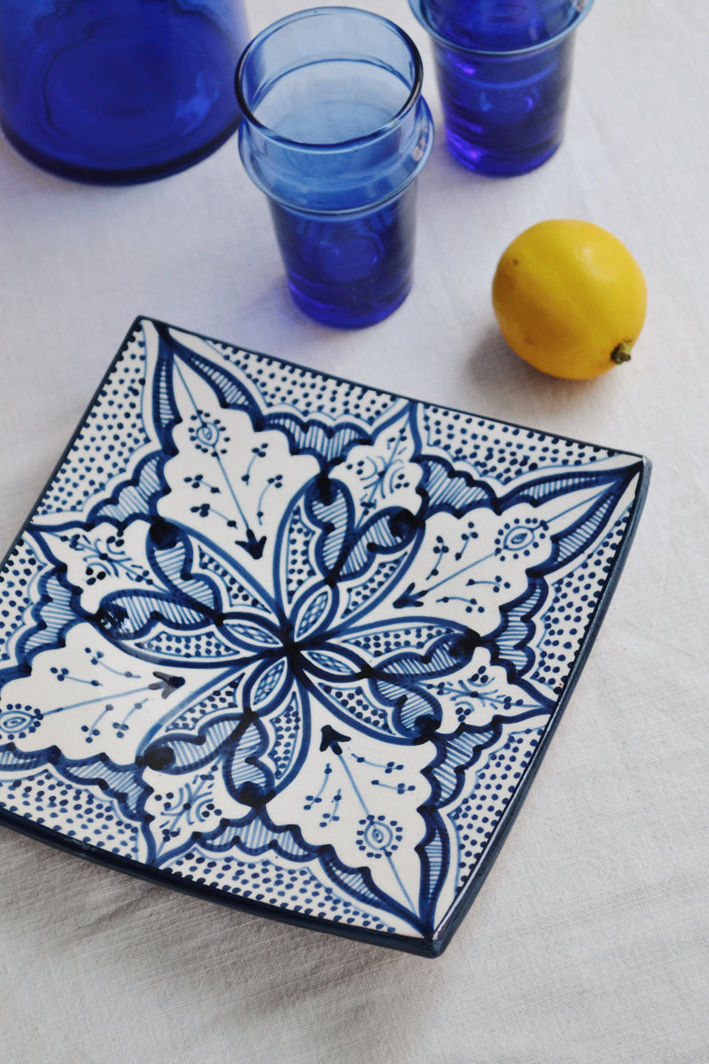 Moroccan Blue and White Square Plate