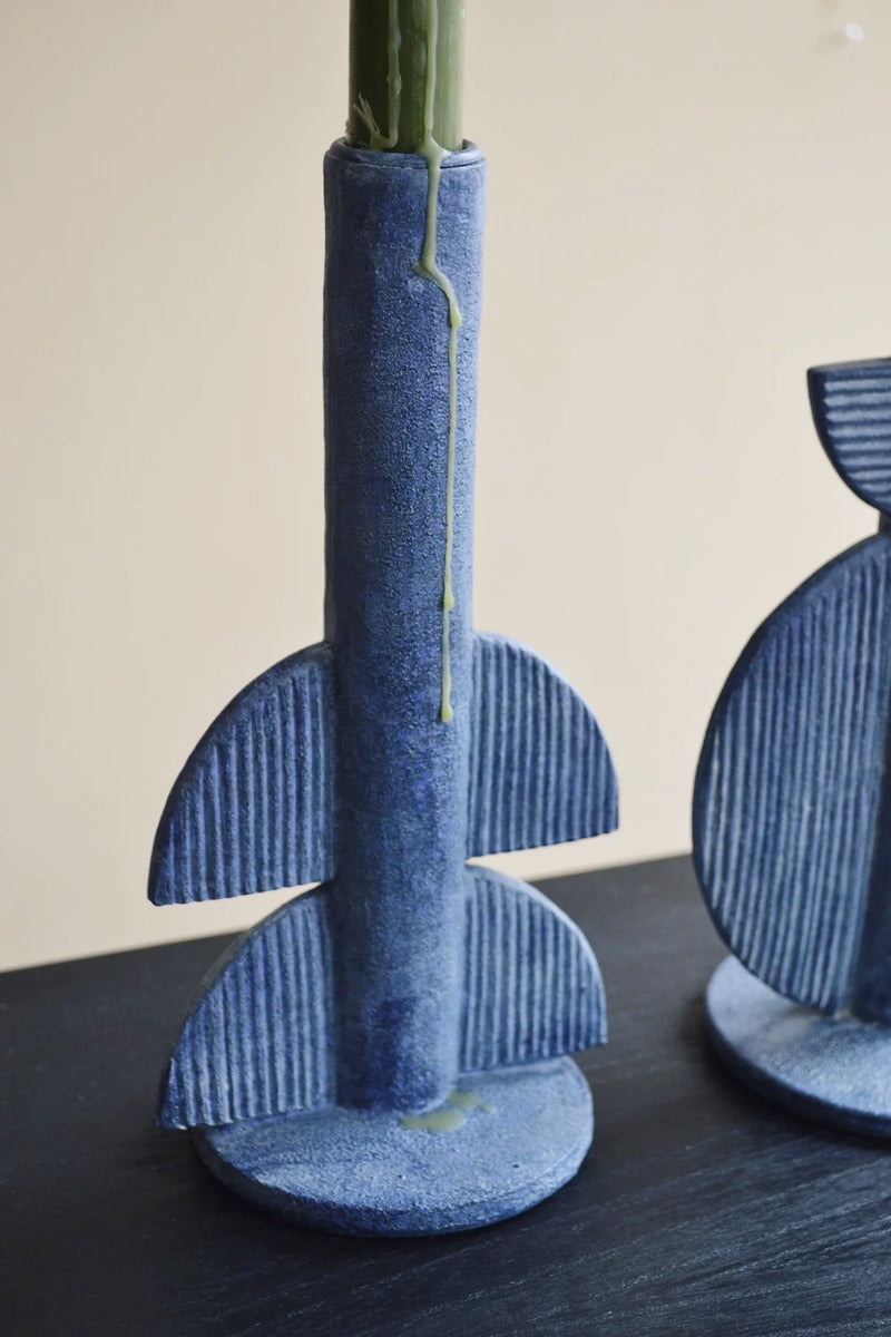 Blue Geometric Candlestick Holders - Two Styles Available