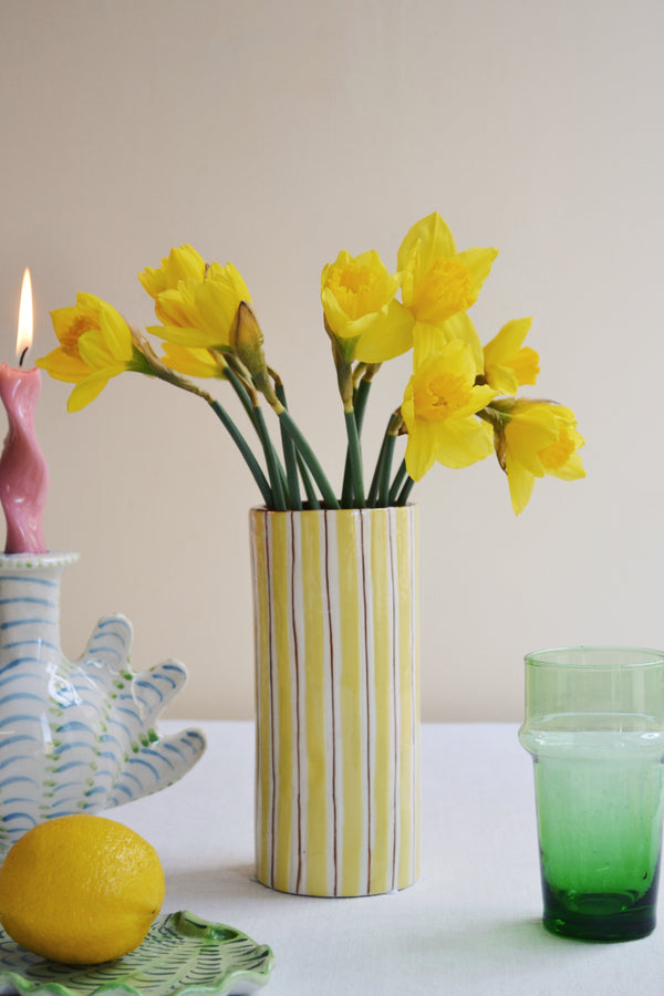 Yellow and Brown Striped Vase