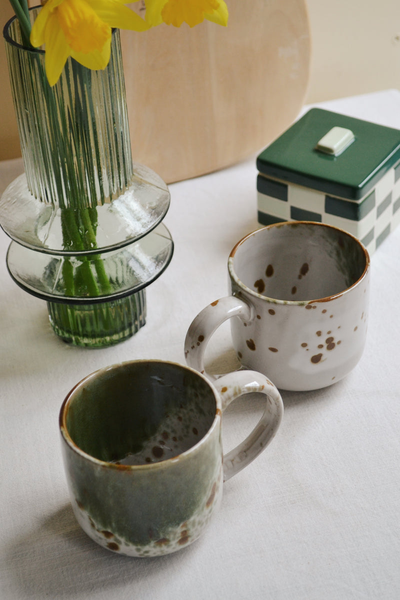 Green and Off White Stoneware Mug