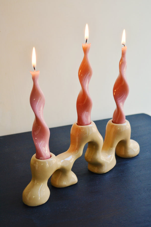 Beige Wiggle Porcelain Candle Holder