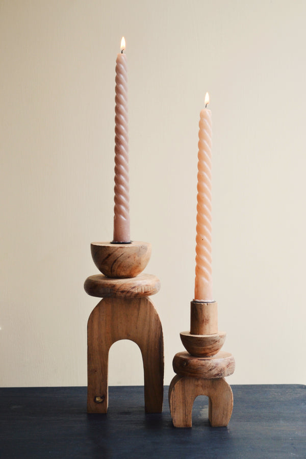 Acacia Wood Candle Holders - Two Sizes Available