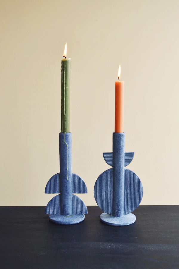 Blue Geometric Candlestick Holders 