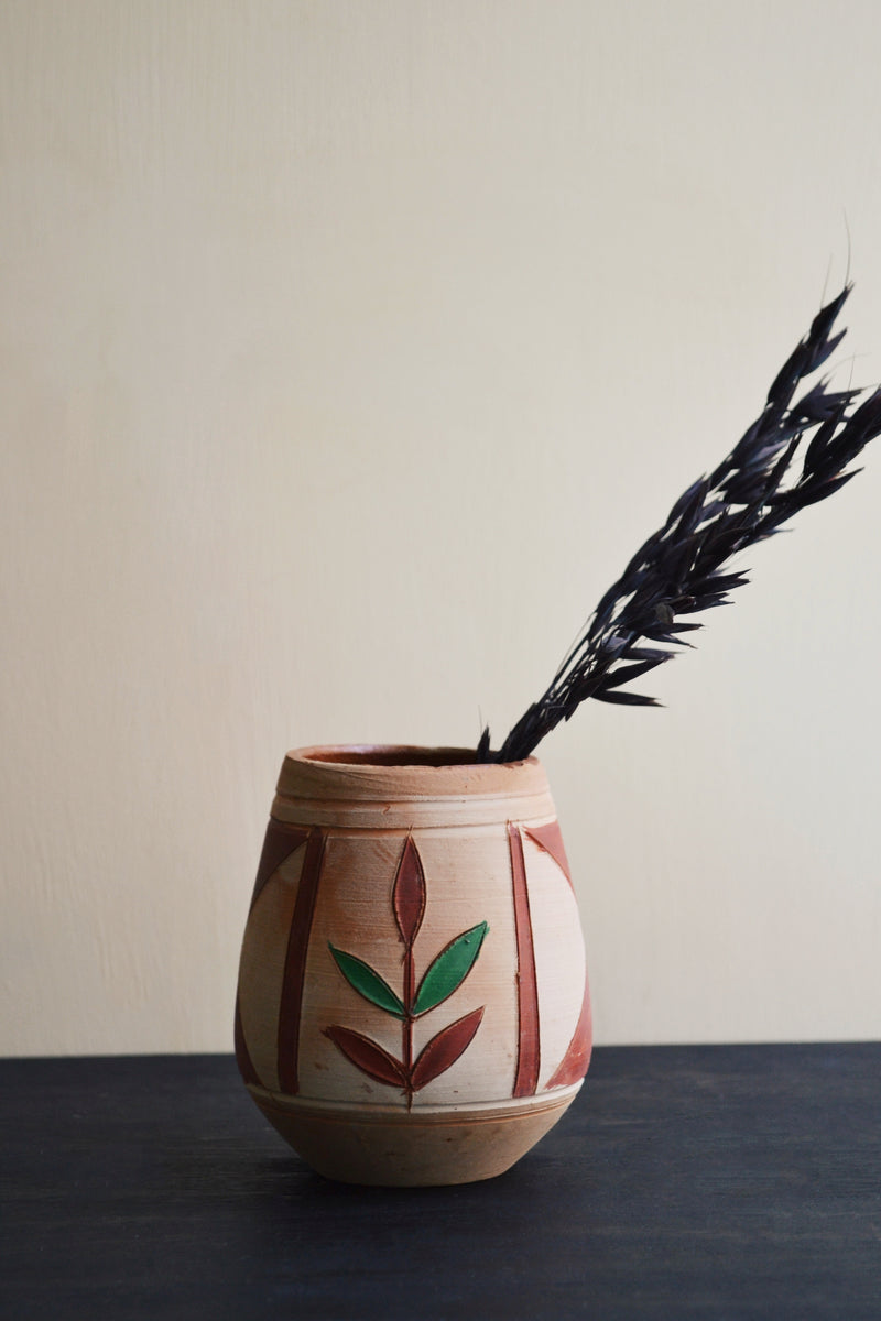 Hand Painted Flower Terracotta Vase