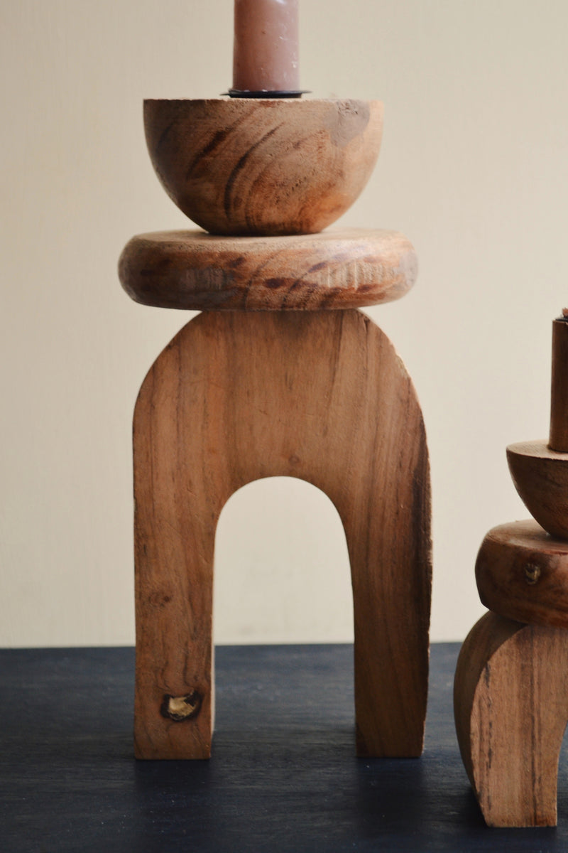 Acacia Wood Candle Holders - Two Sizes Available