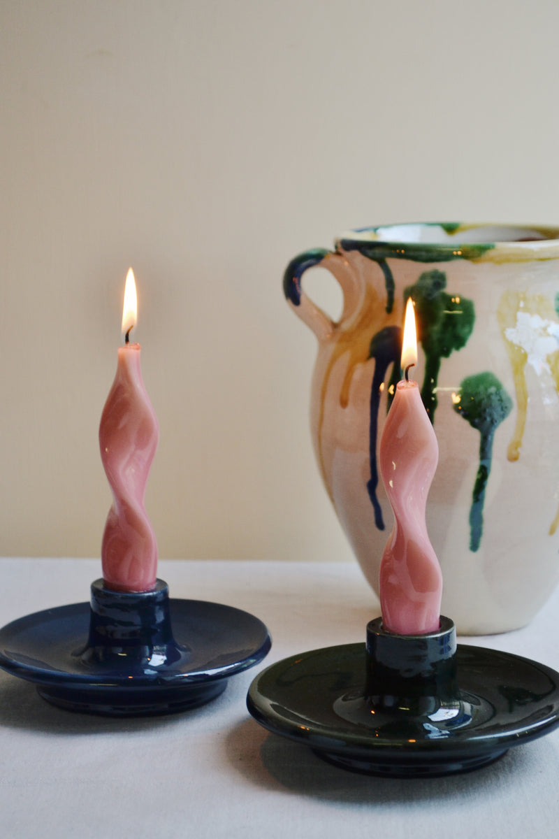 Glazed Candlestick Holder - Two Colours Available