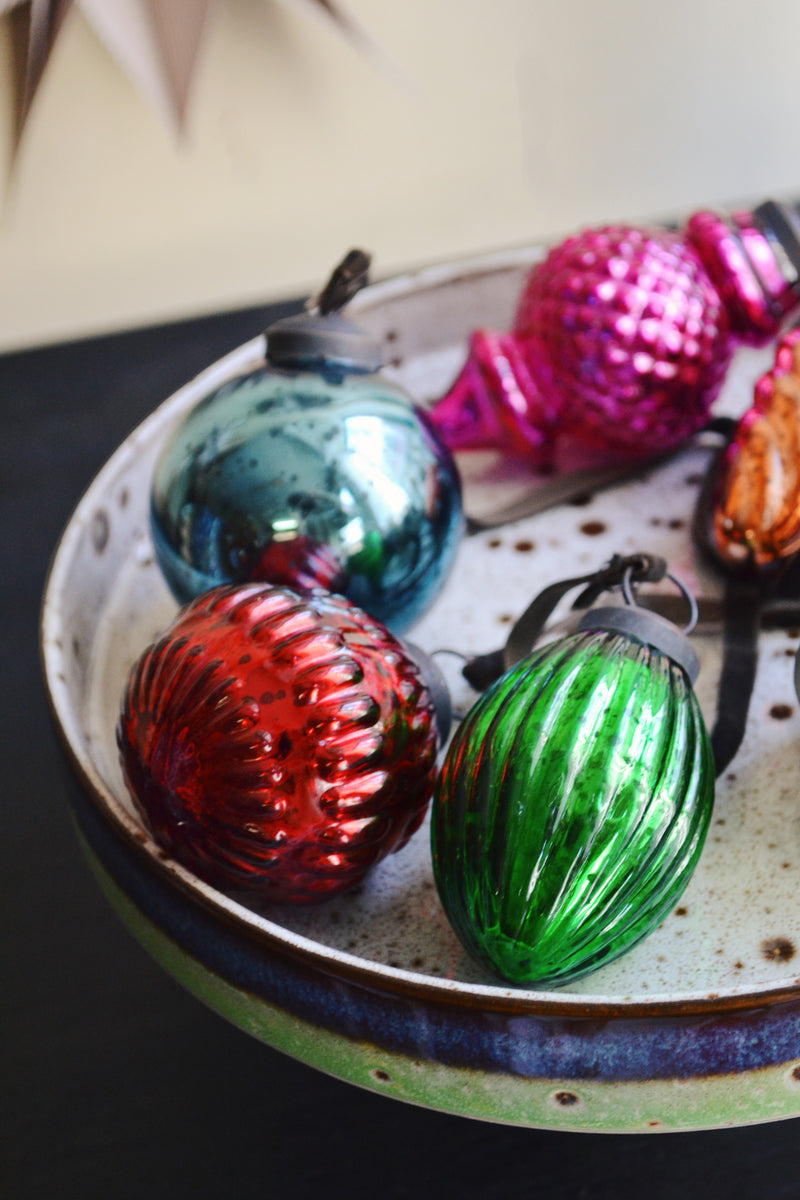Set of Six Jewel Glass Christmas Ornaments