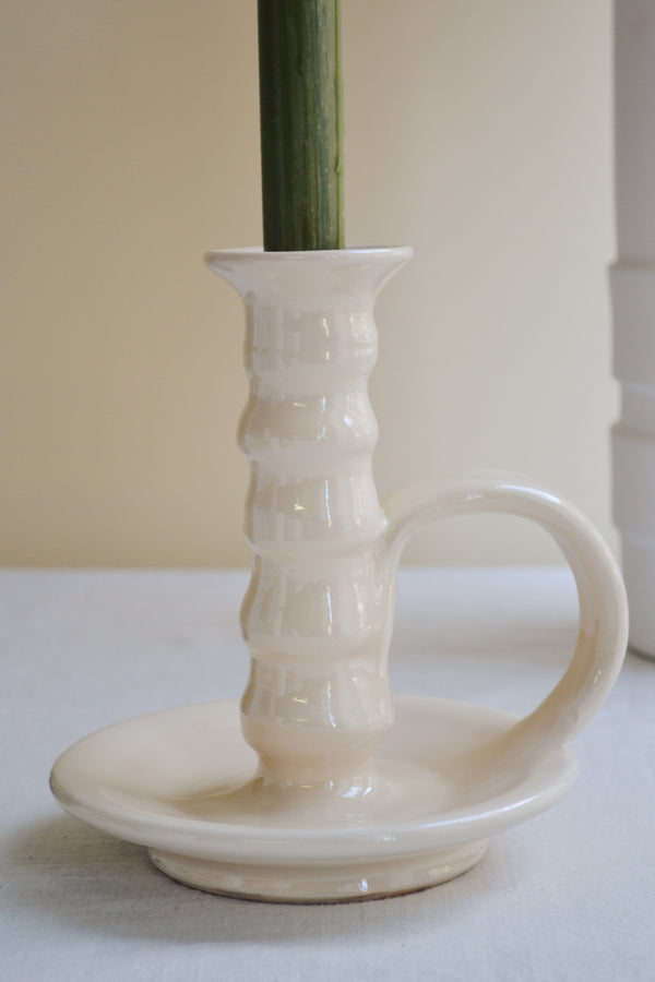 Cream Glaze Candlestick Holder With Handle