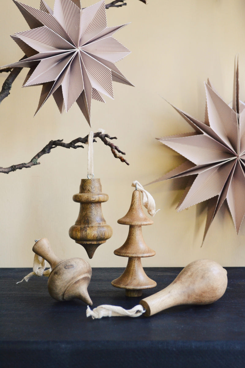 Set of Four Handmade Wooden Christmas Decorations