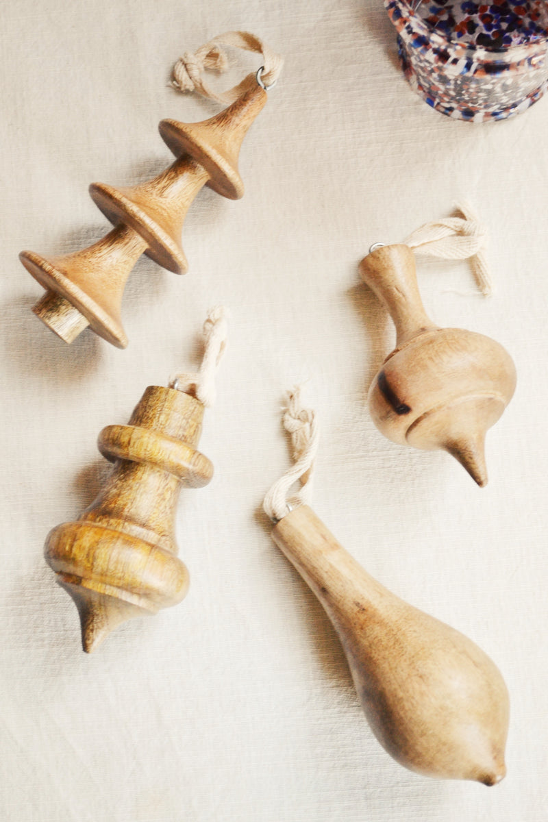 Set of Four Handmade Wooden Christmas Decorations
