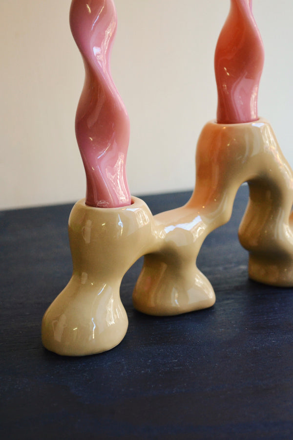 Beige Wiggle Porcelain Candle Holder