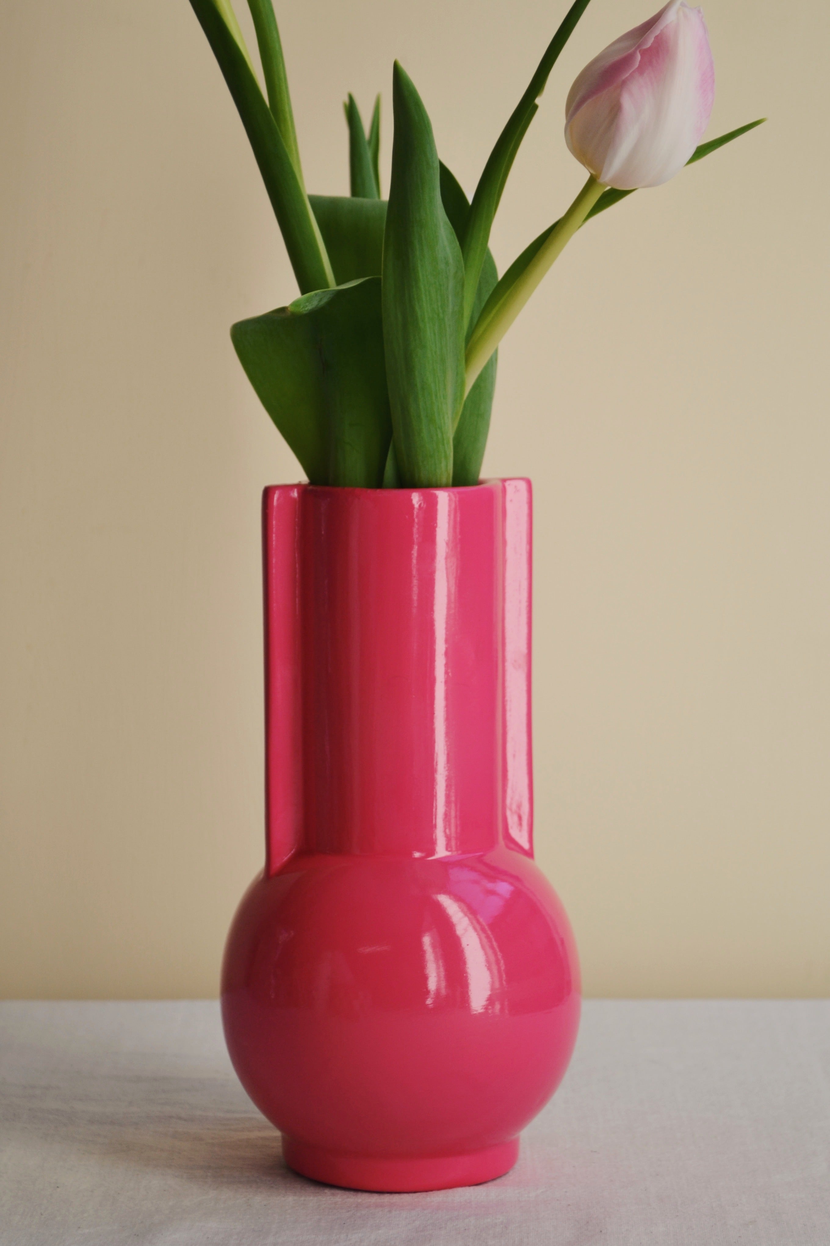 HKLIVING ® Ceramic Hot Pink Vase Spicer and Wood